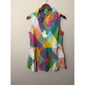 NWT Crown Ivy Top Womens Ruffle V-Neck Linen Blend Size M